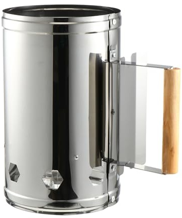 SEWACC Ciminiera Accensione Carbonella per Barbecue Outdoor con Manico in Legno Antiscottatura Accendi Barbecue Rapido e Sicuro Starter Carbon Stove Resistente e Antiruggine