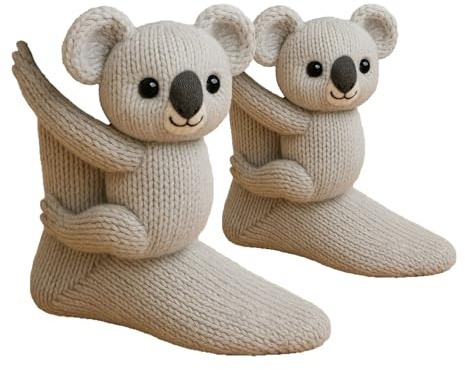 Generico Calzini lavorati a maglia 3D con animali, calzini Animal Socks, calze lavorati all'uncinetto, doppio strato, calze caldi invernali, morbidi da donna morbidi da uomo, Natale da uomo da donna