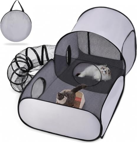 Parc portable pour animaux de compagnie avec tunnel, boîtier pliable pour chat/chaton, maison interactive légère pour animaux de compagnie pour petits animaux, idéale pour la maison, le camping et les