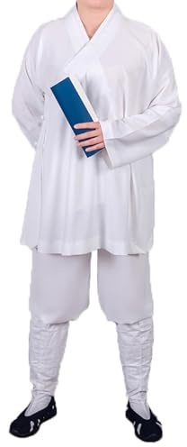Buddhistisk munkrock, Herr Taoistdräkt Dam Bekväm Andningsbar Traditionell Buddhistisk Munkset Kampsportskläder(White,XXL)