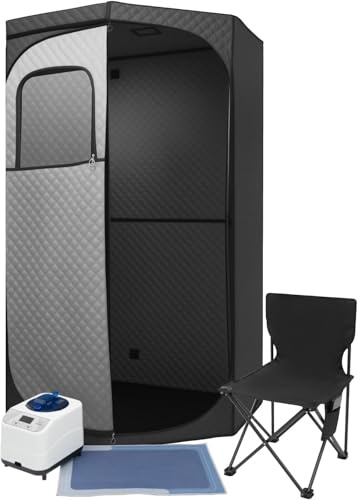 Tenda da sauna portatile da 1350 W, temperatura regolabile per sauna a vapore, con telecomando e sedia pieghevole, per casa, esterno, spa, bagno