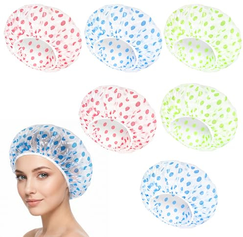 6 Stück Duschhaube Damen Elastische Duschkappe Wasserdichte Duschhauben Wiederverwendbare Dusche Kappen für Mädchen Frauen Damen Salon 27cm