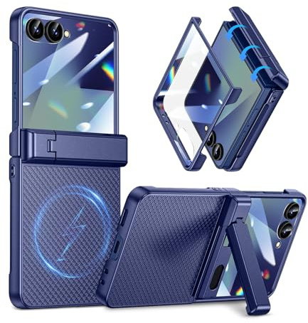 Doeshine for Z Flip 7 Case, Mag-Safe, Kickstand, Screen Protector, Blue | (Not For Z Flip 7 FE) Kickstand & Hinge Protection, Non-Slip Stylish Shockproof Magnetic Case for Samsung Galaxy Z Flip 7