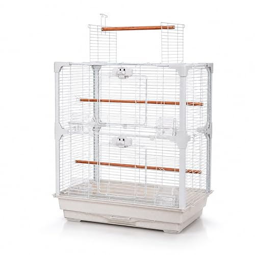 Little Friends OpenSky Bird Cage for Budgies, Canaries, Finches & Cockatiels - White Double-Door Top-Opening Cage with Play Perch, 66 x 35 x 90 cm