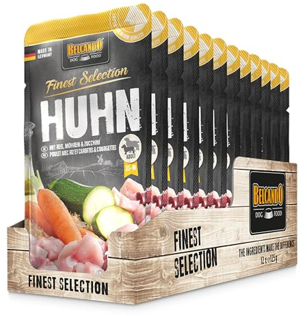 BELCANDO Sachets fraîcheurs [12x125g Poulet avec Riz, Carottes & courgettes] | Nourriture Humide pour Chiens | Nourriture Humide complète en Sachet Individuel