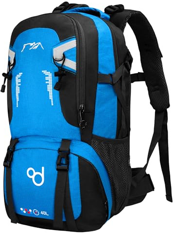 OcioDual Zaino Trekking 40L, Zaino Montagna, Borsa da Viaggio Resistente all'Acqua con Svariati Compartimenti, Cerniere, Manici Imbottiti e Cinghie di Sicurezza Regolabili per Hiking (Blu)