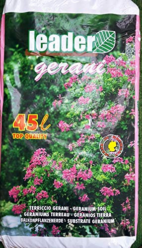 LEADER, Terriccio Per la Coltivazione di Gerani, Fucsie, Petunie ed Altre Piante Fiorite, Favorisce Drenaggio ed Aerazione, Previene Ristagni Idrici e Mantiene le Radici Sane e Forti, Sacchetto da 45L