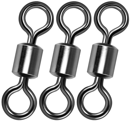 Alwonder 50pcs Fishing Barrel Swivels, Sea Fishing Swivels Black Nickel Sea Tackles Connector Stainless Steel Terminal Tackle Accessories 14KG/Size 10