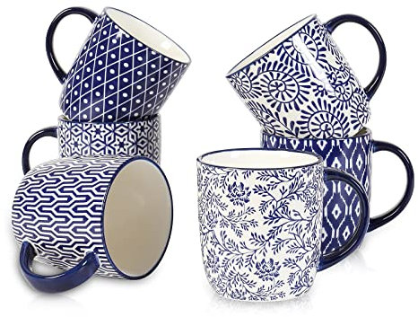 Selamica Juego de tazas de café de cerámica de 12 onzas con mango grande, tazas de café grandes de porcelana para té de leche de cacao y capuchino latte, apto para lavavajillas, microondas