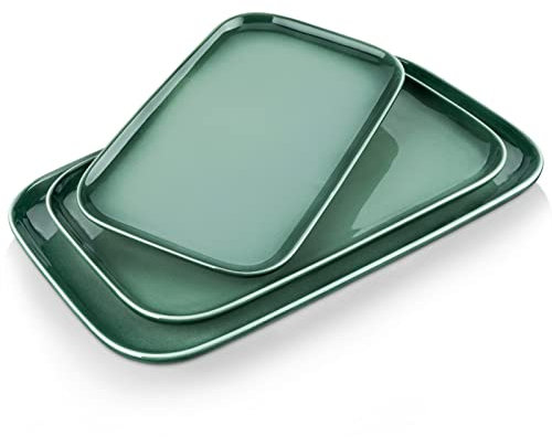 LOVECASA Servierplatten und Tabletts, große Tabletts zum Servieren von Lebensmitteln, Keramik-Servierteller für Unterhaltung, 38,1 cm, 33 cm, 27,9 cm, 3er-Set, für Party, mikrowellengeeignet, Grün