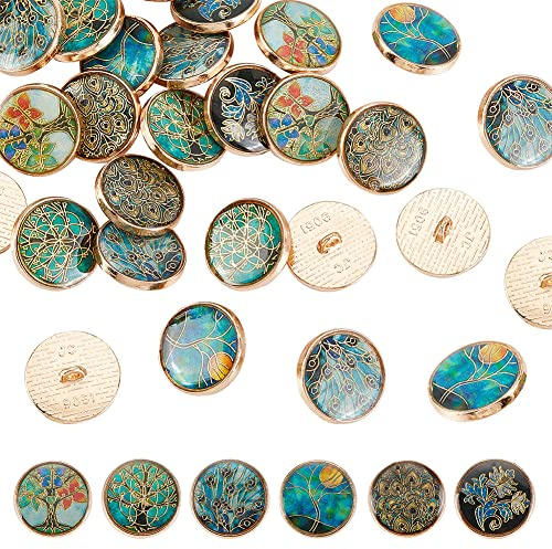 OLYCRAFT 24Pcs 18mm Alloy Enamel Shank Buttons Tree Theme Metal Blazer Buttons Green Gold Vintage Shank Buttons Round Sewing Shanks Button for Blazer Suits Coat Uniform and Jacket -6 Styles