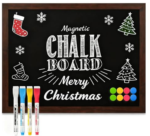 DOLLAR BOSS Magnetic Chalkboard 45 X 60cm Wall Mounted Blackboard Kitchen Black Boards for Walls Notice Board Menu Chalk Board A2 Rustic Wooden Frame for Office bedrooms School Coffee Kitchen