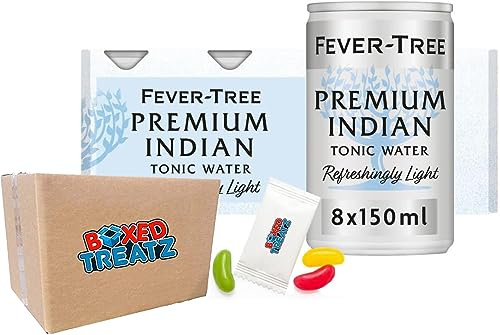 Fever Tree Refreshingly Premium Tonic Water - Assorted Flavours Indian, Aromatic & Mediterranean Tonic Water - 8x150ml Mini Cans Boxed Treatz (Naturally Light)