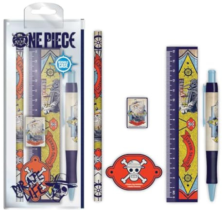 One Piece Stationery Set (Going Merry Design) 5-Piece One Piece Pencil Case with School Supplies - Official Merchandise