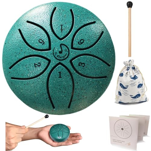 Rain Drum for Outside- Steel Tongue Drum 3 Inch 6 Notes Percussion Instrument with Cloth Bag,Music Book and Mallets, Music Gift for Kids(3inch, Lake Green)