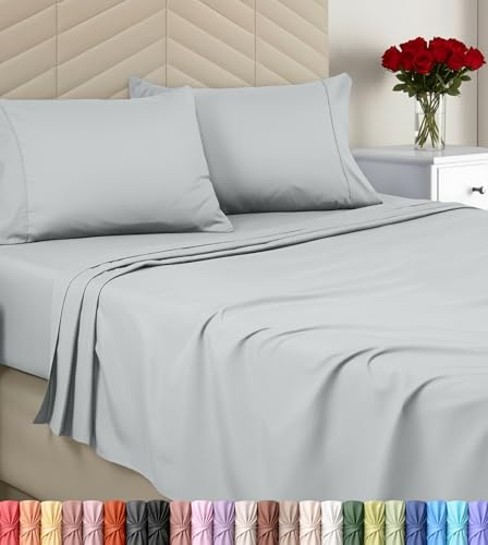 Utopia sängkläder king lakanset – borstad mikrofiber – mjuka lakan för king size-säng – inkluderar 1 monterad, 1 platt och 2 örngott – djup ficka (ljusgrå)