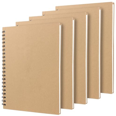 CHUENHEI 5 stycken A4-tomma sketchbook, ringpärm, anteckningsblock, 32 ark, skissbok A4 Blanko, 100 g/m² tjockt papper, kraft omslag tom sida, anteckningsbok, teckenhäfte A4 Blanko, 21 x 29,7 cm, brun