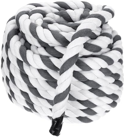 PATIKIL Corde en Coton Naturel torsadé de 1 Pouce x 50 Pieds, 3 brins, Corde en Coton épais et Solide pour Jeux de Traction, Artisanat, décoration intérieure, Gris Blanc