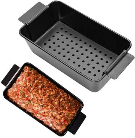 DASIAUTOEM Molde para pastel de carne con bandeja de drenaje, antiadherente premium, antiadherente, molde para carne con bandeja de desagüe para horno, pan y asado de carne, color negro