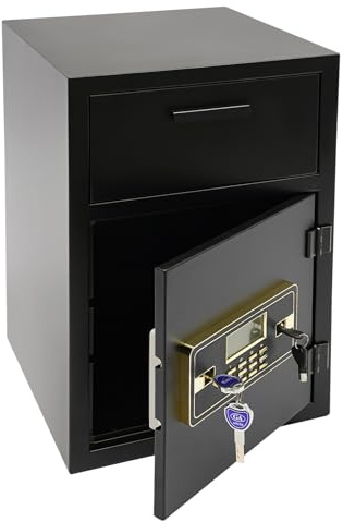 Coffre-fort avec fente à 90° - Coffre-fort pour meubles - Coffre-fort de sécurité électronique - Caisse à monnaie - Coffre-fort avec serrure à combinaison - 4 clés