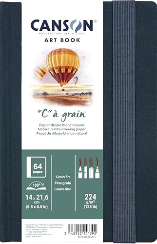 Canson Professional Book, Carta bianca da disegno, grana fine, 224gsm, Quaderno cucito, copertina rigida, 14 x 21,6 cm, Bianco naturale, 32 fogli