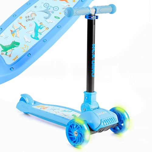 FableKids Hopfällbar Sparkcykel för Barn med LED-hjul | Justerbar Höjd, Fotbroms | Från 3 År | Maxvikt 50 kg | Blå