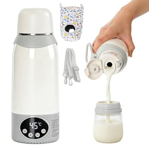 EULEUY Chauffe-Biberon Portable Sans Fil & Nomade | Batterie 12000mAh, 500ml | Chauffe Lait Maternel et Eau Rapide (2 min) | Chauffe-Eau de Voyage, Thermos Bébé Biberon & Chauffe-Biberons Voiture