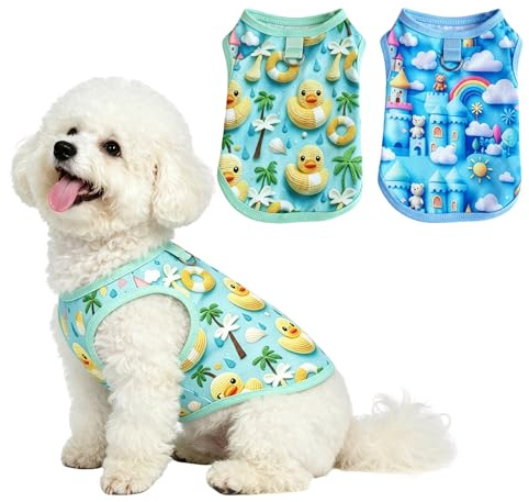 KASESSS 2 Pièces Vetement Chien, Chemise pour Chien Été, T-Shirt Vêtements d'Été pour Chiens Le Canard Bleu et l'ourson, Respirant Protection Contre Les UV Vêtements pour Petits et Moyens Chiens, L