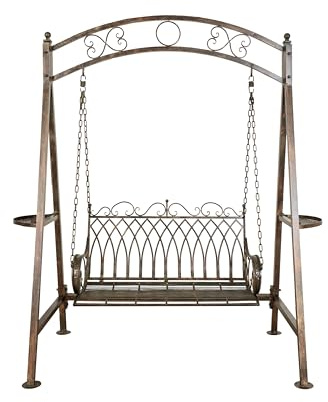 Biscottini Dondolo Altalena da Giardino 2 posti 220x198x100 cm - Panchina Divanetto in ferro - Panca Giardino per Esterno in ferro battuto anticato - Sedia a dondolo da Giardino Esterno