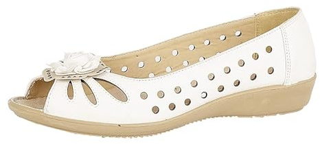Boulevard Womens Wide Fit Leather Lined Open Peep Toe Flower Summer Shoes White 6