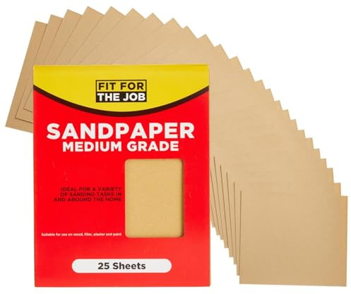 Fit For The Job 25 fogli grandi formato A4 Carta vetrata di qualità media per levigare legno, mobili, metallo, intonaco per bricolage, decorazioni e altro ancora, 11x9 pollici (230x280 mm) 11 x 9