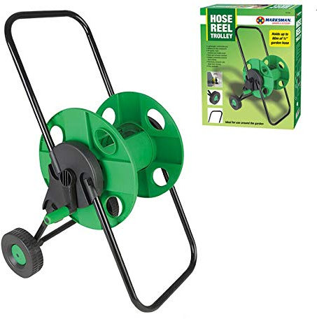 Homespired Green Garden Hose Reel Trolley with Wheels - 60m of ½ Hose - Wall Mountable - 50 x 45 x 90 cm