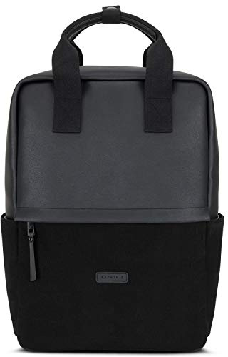 Zaino Donna Nero Expatrié Mila Zaino da Giorno in Cotone Tela di Cotone e Vegan Borsa in Pelle Piccola per il Tempo Libero e Business 12 Litri Zaino da 15 Pollici Scomparto per PC Portatile
