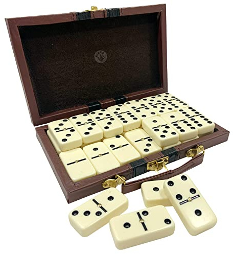 Kicko Premium Classic Domino Set - Jumbo - Double Six - 28 Thick Pieces in Durable Wooden Vegan Leather Box for Boys, Girls, Adults, Kids Party Favors and Game Night Use - Up to 2-4 Players