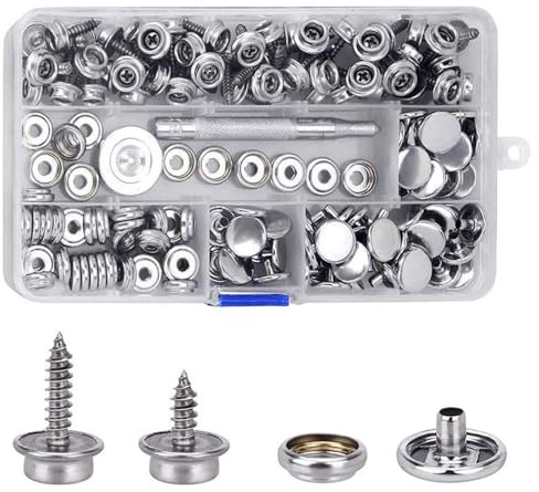 MMOBIEL 153 Pcs Snap Button Kit Screw Snaps Fastener Stainless Steel Heavy Duty for Canvas Upholstery Boat Cover, Furniture, Outdoor, Marine Grade 3/8 inch, 5/8 Socket Incl. Snap Fastener Tool