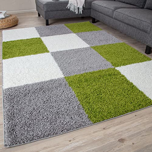 THE RUGS Area Rug – Modern Luxury Shaggy Rug, Multicolour Pattern Carpet, Ultra Soft for Bedroom, Living Room, Kids Room, (60x110 cm, Green)