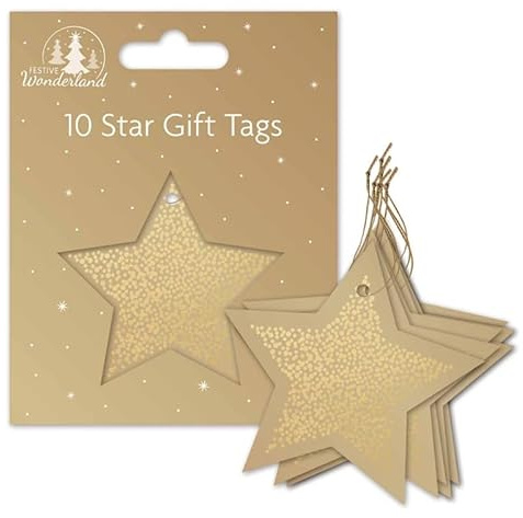 Tallon Festive Wonderland Luxury Christmas Xmas Star Gift Tags, Gold- Pack of 10