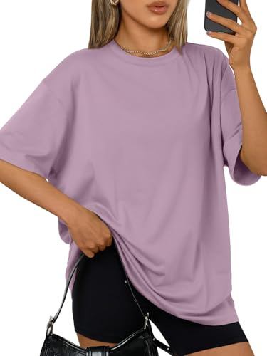 Trendy Queen Womens Oversized Sleep T Shirts Plus Size Capsule Wardrobe Tops Short Sleeves Fashion Workout Clothes 2026 DarkPink M