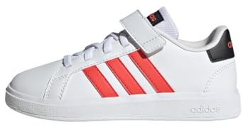 Adidas Mixte Enfant Grand Court Court Elastic Lace and Top Strap Shoes, Cloud White/Bright Red/Core Black, 28 EU