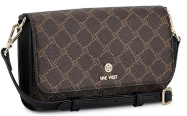 NINE WEST Damen Linnette Phone Wallet on a String Crossbody, Braunes schwarzes Logo