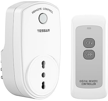 TESSAN Presa Telecomandata con Telecomando, Presa di Corrente Radiocomandata con portata di 25 metri, PreProgrammato Wireless Interruttore Spine Italiana 10A Adatto Interno