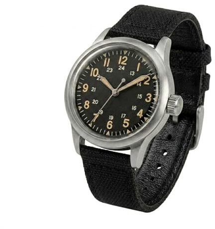 PRAESIDUS Jungle Field Watch for Men – 34mm Military Field Watch, Assembled in USA with Japanese Meca-Quartz Movement | Sapphire Glass, Popcorn Patina Dial and Black Canvas Strap