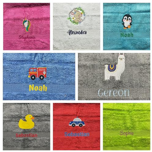 Besticktes Kinderhandtuch personalisiert – mit Namen & Motiv – 30x50 cm – Flauschiges Handtuch aus Baumwolle – Geschenk für Kindergarten, Kita, Schule oder Zuhause