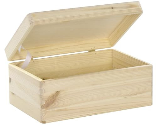 LAUBLUST Boîte en bois avec couvercle – env. 30 x 20 x 14 cm | Naturel – Boîte de rangement polyvalente | Boîte pour décoration et bricolage, Coffret cadeau, FSC®