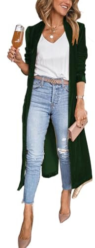 Suncadmious Giacche Blazer Donna Velluto Lungo Cappotto Aperto Davanti Vintage Maglione Verde L