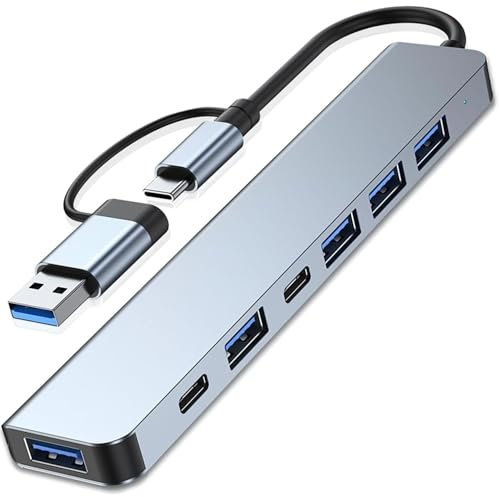 Hub 7 en 1, Adaptador USB C con 5 USB 3.0 + 2 Tipo C, Carga PD 100W, 5 Puertos USB 3.0, Hub Multipuerto para Portátiles, Compatible PC, Tableta, MacBook Air/Pro, iPad Pro, iPhone 16 Serie