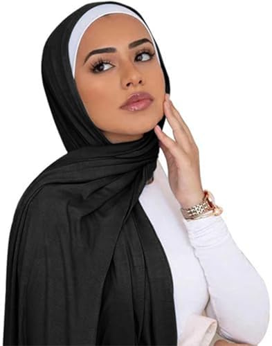 NIDONE Jersey hijab modal transpirable suave, 67x28 pulgadas de largo, negro, bufanda musulmana para mujeres