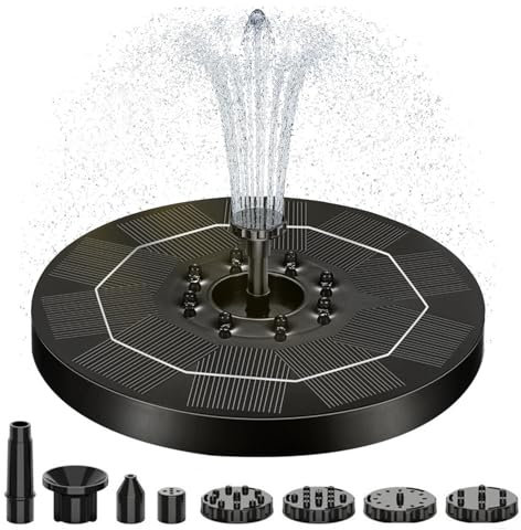 Fontaine Solaire LED Colorées, 2025 Upgrade 3.5W Fontaine Solaire Pompe avec 3000mAh Batterie, Flottante Pompe Bassin Solaire avec 6 Buses pour pour Bain d'oiseaux, Étang, Piscine, Patio