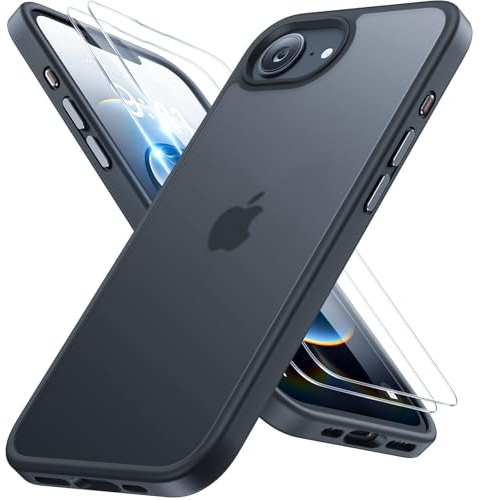 Miracase für iPhone 17e Hülle & iPhone 16e Hülle [mit 2 9H+ Schutzglas][TOP Militärschutz & Magnetkraft] Stoßfest mit Samtiger Haptik Handyhülle für iPhone 17e/16e 6,1 Zoll, Matt Schwarz