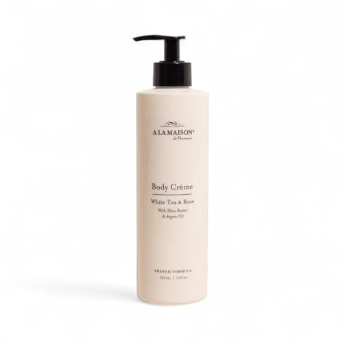 A LA MAISON Body Crème – White Tea & Rose – Shea Butter Body Lotion with Argan & Avocado Oils – Rich, Nourishing French Formula for Dry Skin – 12 oz – Amber Collection
